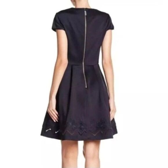 Ted Baker London Cheskka Navy Blue Lace and Mesh Skater Dress Ted Size 4 (US 10) - Picture 5 of 14